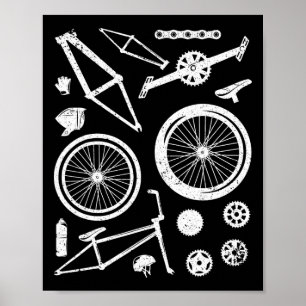 Mountain Biking Disembled Bike Parts Sprocket Diag Poster