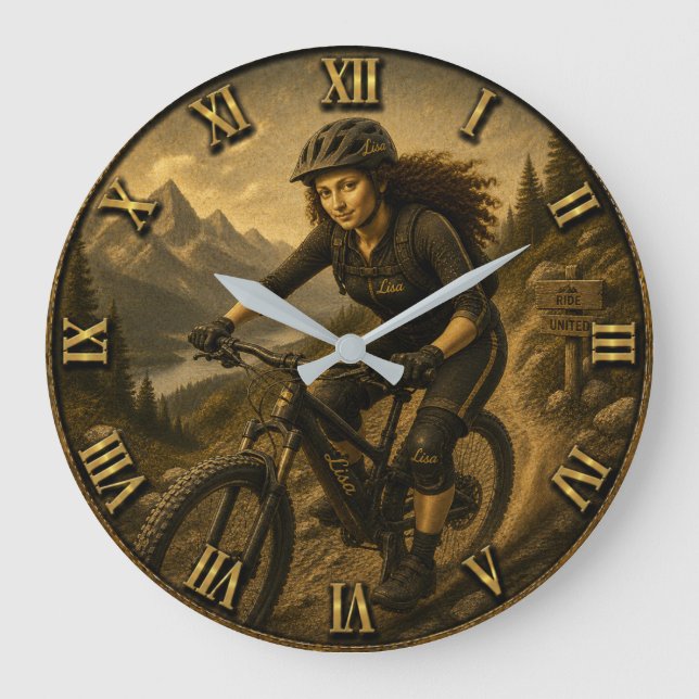 Mountain Biking Funny Lisa  MTB Cyclist Gift Large Clock (Front)