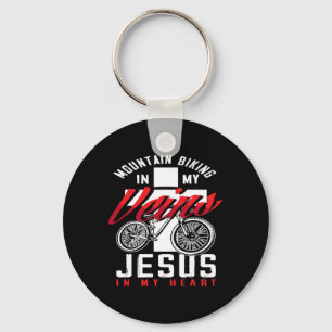 Mountain Biking In My Veins Jesus In My Heart Keychain