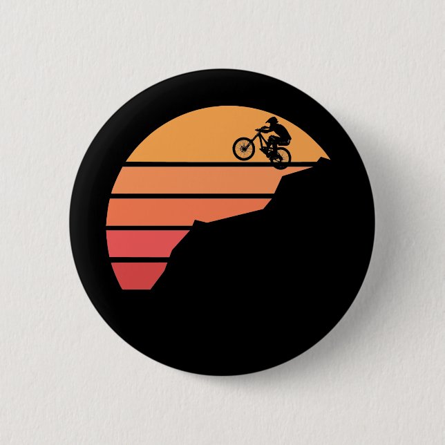 Mountain biking in the susnset 2 inch round button (Front)