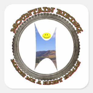 Mountain Biking Makes Me A Happy Human Square Sticker