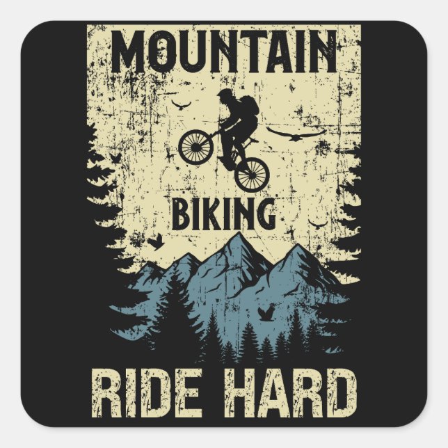Mountain biking retro style quote motivational  square sticker (Front)