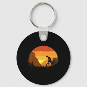Mountain Biking Retro Sunset Trail Rider Keychain