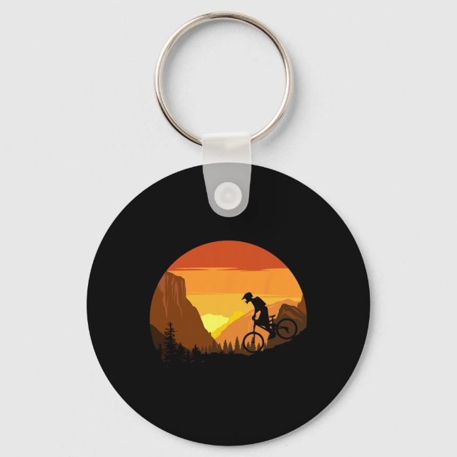 Mountain Biking Retro Sunset Trail Rider  Keychain (Front)
