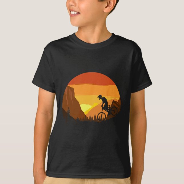 Mountain Biking Retro Sunset Trail Rider  T-Shirt (Front)