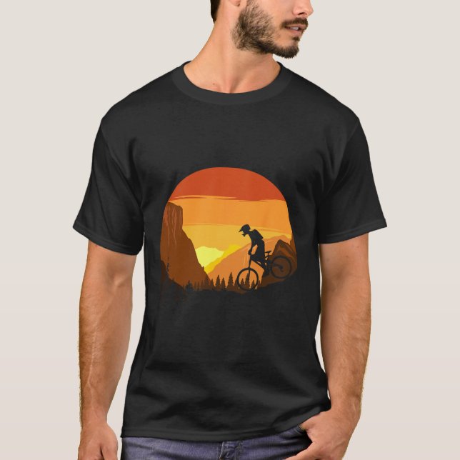 Mountain Biking Retro Sunset Trail Rider  T-Shirt (Front)