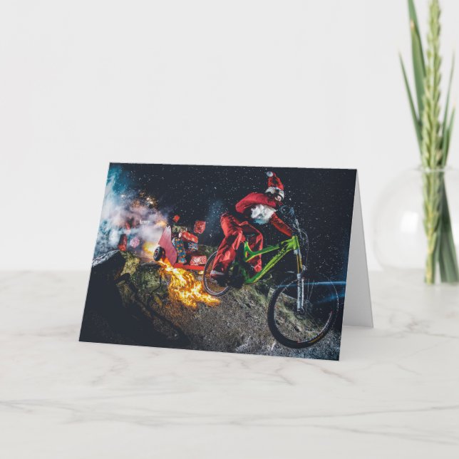 Mountain Biking Santa Christmas Card (Front)