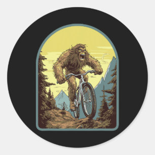 Mountain Biking Sasquatch Monster Bigfoot Illustra Classic Round Sticker