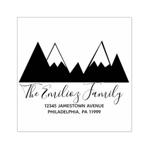 Mountain Black White Script Family Address Rubber Stamp