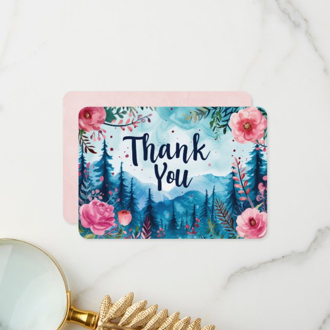 Mountain Blooms Blank Thank You Card (Front/Back In Situ)