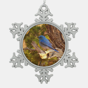 Mountain Bluebird at Arches National Park Snowflake Pewter Christmas Ornament
