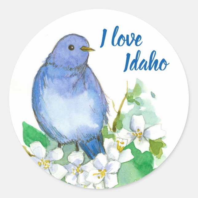 Mountain Bluebird I Love Idaho Classic Round Sticker (Front)