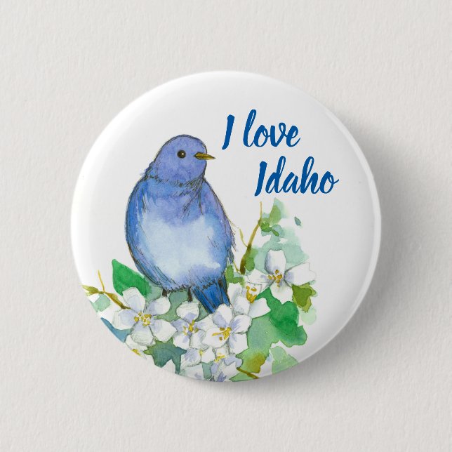 Mountain Bluebird Mock Orange Personalized 2 Inch Round Button (Front)