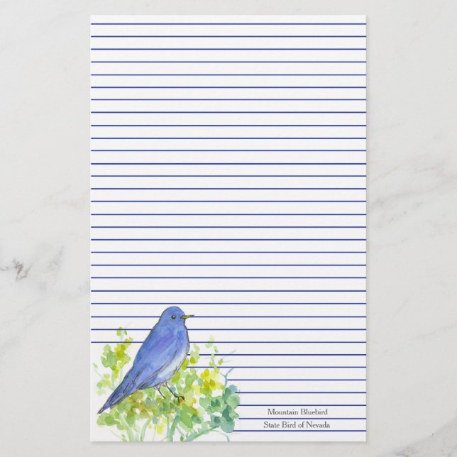 Mountain Bluebird State Bird of Nevada Blue Lined Stationery (Front)