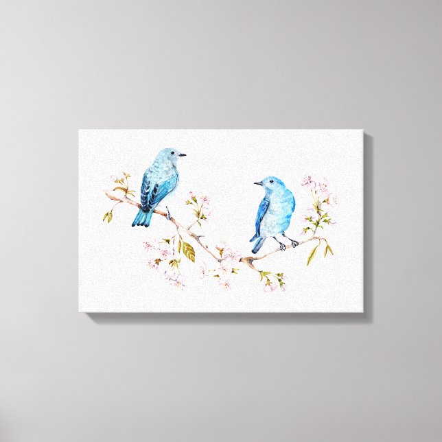 Mountain Bluebirds on Sakura Branch Canvas Print (Front)