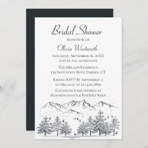 Mountain Bridal Shower Trees Nature Black Grey Invitation