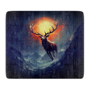 Mountain Buck Running From Blazing Fire Glass Cutting Board