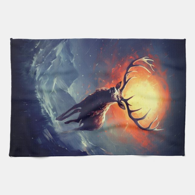 Mountain Buck Running From Blazing Fire   Kitchen Towel (Horizontal)