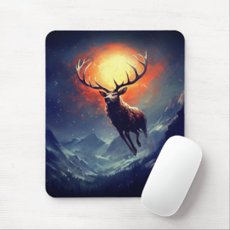 Mountain Buck Running From Blazing Fire Mouse Pad