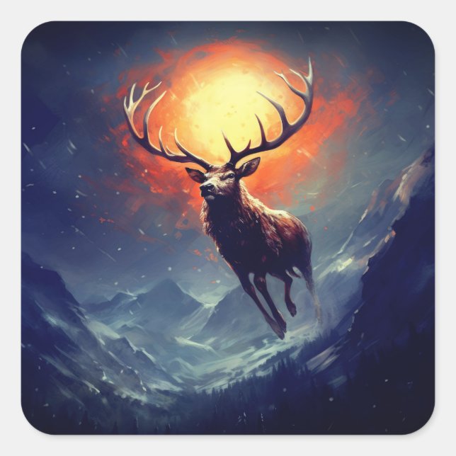 Mountain Buck Running From Blazing Fire   Square Sticker (Front)