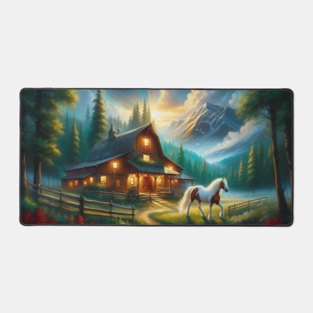 Mountain Cabin Desk Mat with Horse (Front)