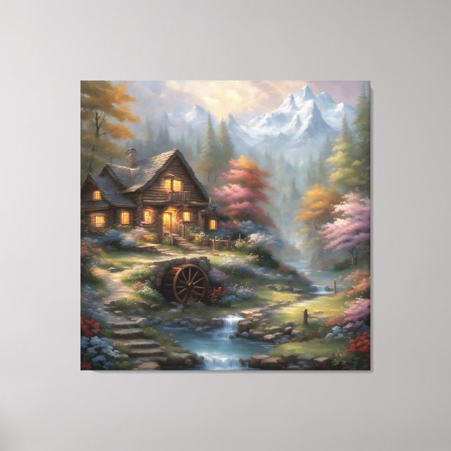 Mountain Cabin in the Woods Canvas Print (Front)