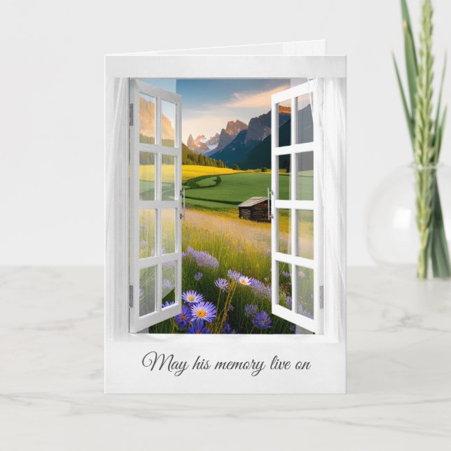 Mountain Cabin With Wildflowers Sympathy Card (Front)