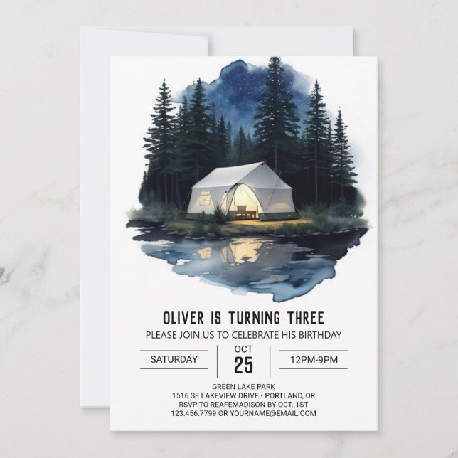 Mountain Campfire Camper Birthday Invitation (Front)