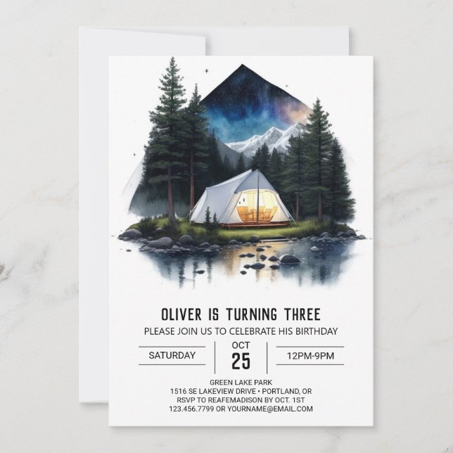 Mountain Campfire Kids' Birthday Invitation (Front)