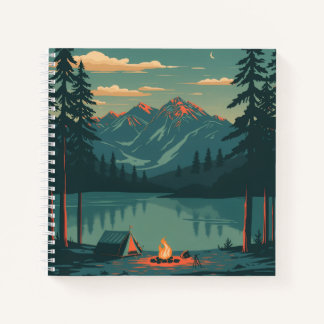 Mountain Campfire Lake Notebook with Evening Fores