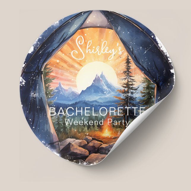 Mountain Camping Adventure Bachelorette Weekend  Classic Round Sticker (Creator Uploaded)