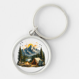 Mountain Camping Adventure Sunset Nature Keychain