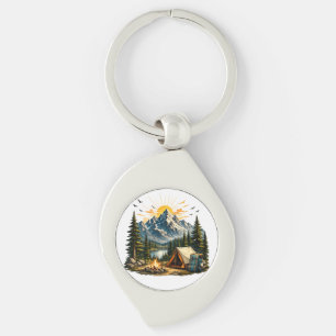 Mountain Camping Adventure Sunset Nature Keychain
