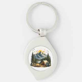 Mountain Camping Adventure Sunset Nature Keychain