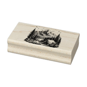 Mountain Camping Adventure Sunset Nature  Rubber Stamp