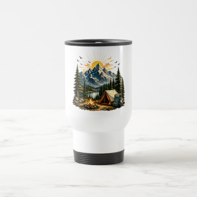 Mountain Camping Adventure Sunset Nature Travel Mug (Center)