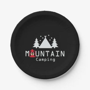 Mountain Camping Silhouettes Paper Plate