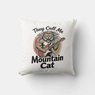 Mountain Cat Vintage Engraving Rock Graphic Tee_1 Throw Pillow