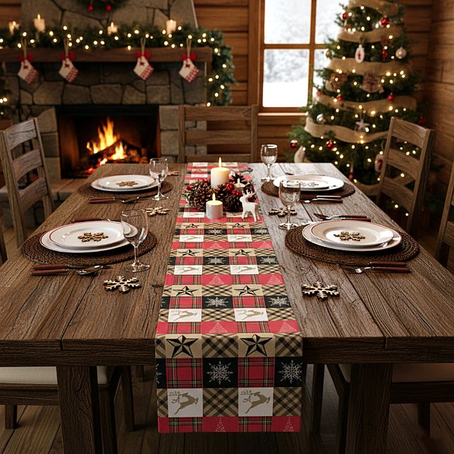 Mountain Christmas patchwork Medium Table Runner (Creator Uploaded)