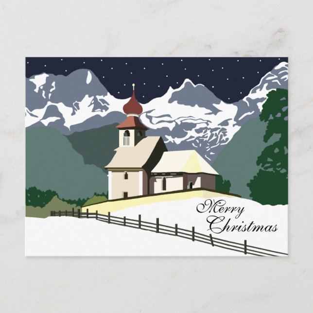 Mountain Church Christmas Holiday Postcard (Front)
