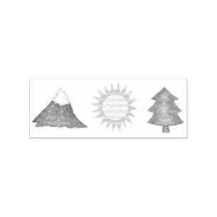 Mountain Climb Sun Pine Tree Camping Hiking Stamp