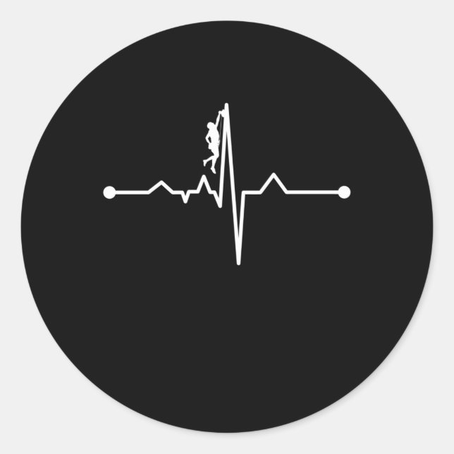 Mountain Climber Heartbeat Rock Climbing Lover Gra Classic Round Sticker (Front)