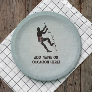 Mountain Climber scaling rockface - your text on Paper Plate
