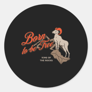 Mountain Climbing Big Horn Sheep, Vintage Outdoors Classic Round Sticker
