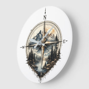 Mountain Compass Vintage Wall Clock