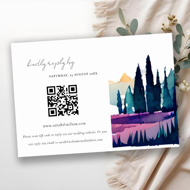 Mountain Country Landscape Wedding QR Code RSVP Enclosure Card (Creator Uploaded)