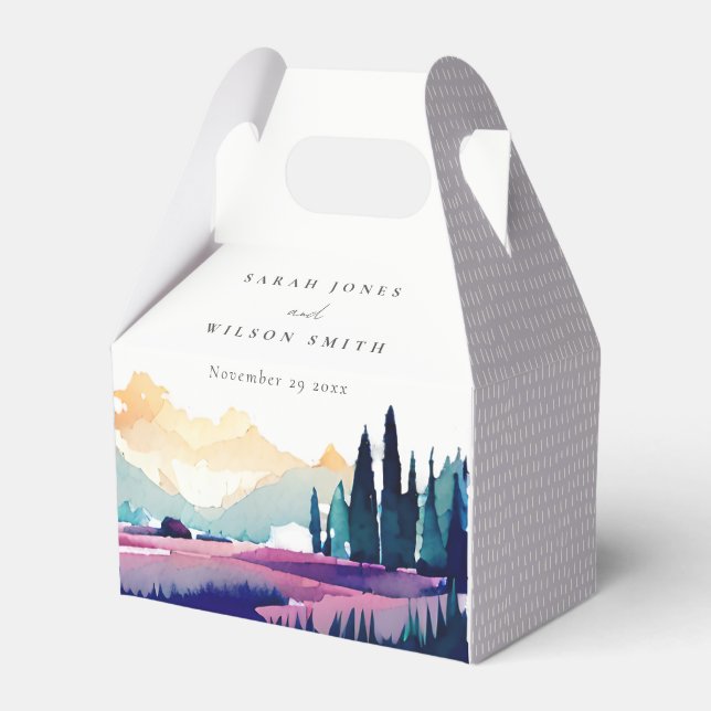 Mountain Country Lilac Fields Landscape Wedding Favor Box (Front Side)