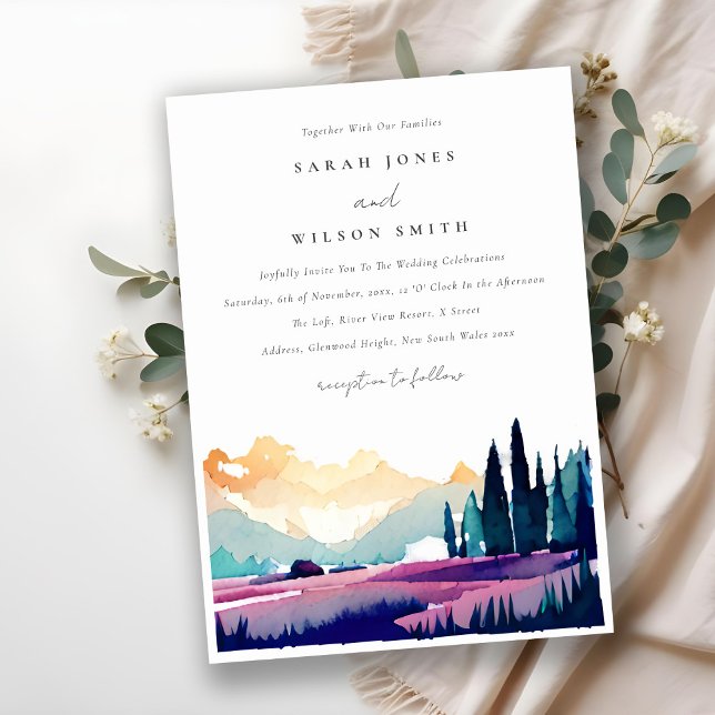 Mountain Country Lilac Fields Landscape Wedding Invitation (Creator Uploaded)