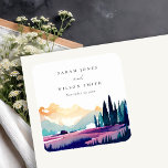 Mountain Country Lilac Fields Landscape Wedding Square Paper Coaster<br><div class="desc">Mountain Country Lilac Fields Landscape Theme Collection.- it's an elegant script watercolor Illustration of colourful mountain Landscape,  perfect for your summer spring country wedding & parties. It’s very easy to customize,  with your personal details. If you need any other matching product or customization,  kindly message via Zazzle.</div>