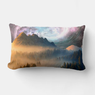 MOUNTAIN DAWN FOREST GALAXY STYLE BACKGROUND LUMBAR PILLOW